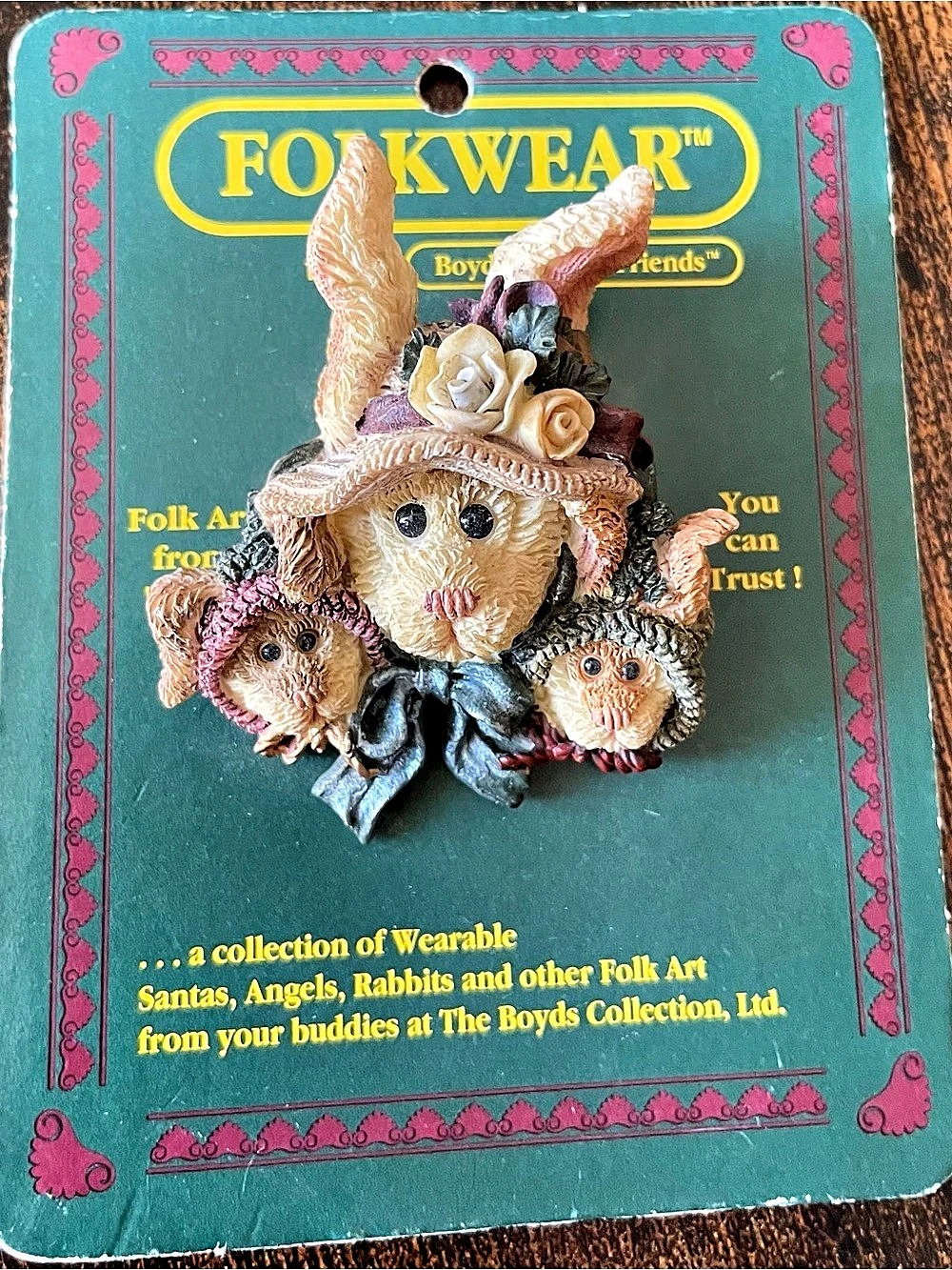 Boyds Bears The Folkwear Collection Rabbit Pin Brown & Blue NWT